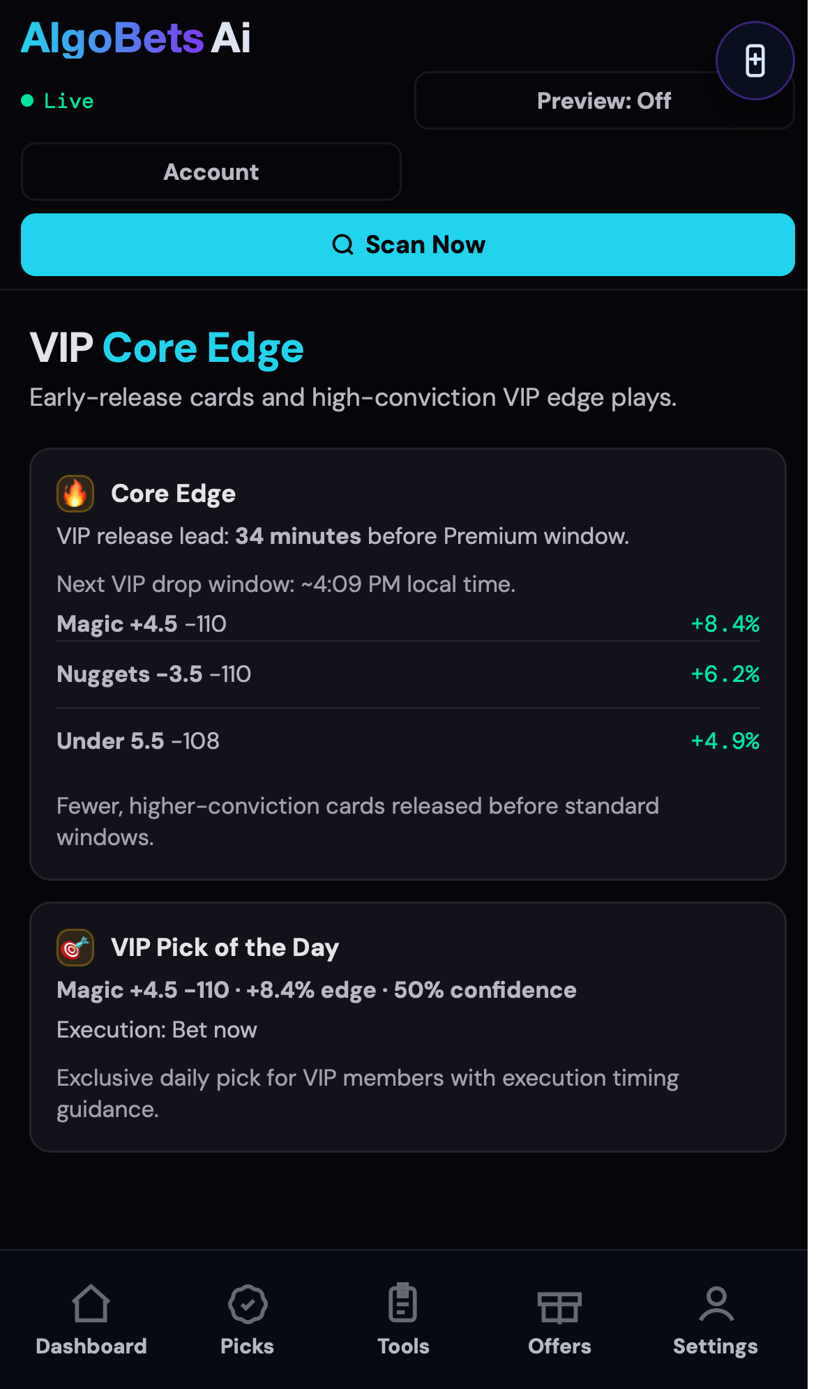 AlgoBets Ai VIP core edge screenshot